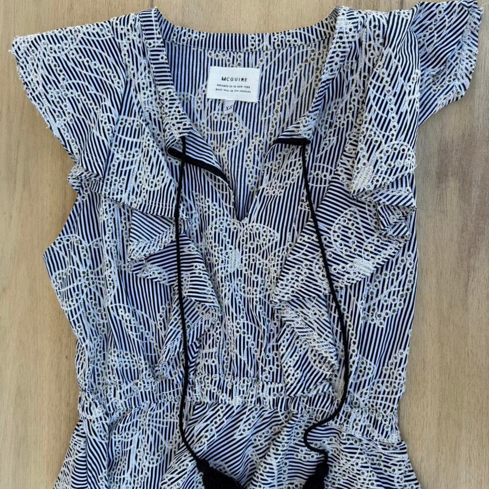 Mcguire embroidered striped ruffle blouse